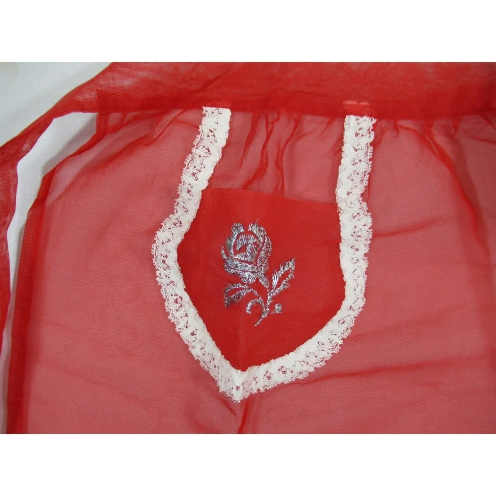 Vintage Hostess Half Apron Lot Glitter Sheer Flocked Organdy Red Blue